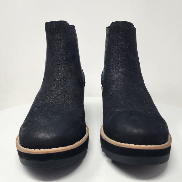 Eileen Fisher Luv Wedge Chelsea Boots Women 7 Black Nubuck Leather Ankle Bootie - Picture 4 of 14